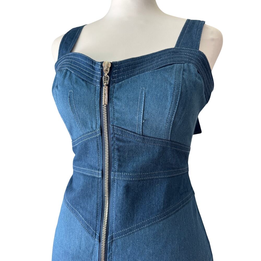 Betsey Johnson Blue Denim Full Zip Sweetheart Neck Bodycon Overall Mini Dress - Picture 4 of 10